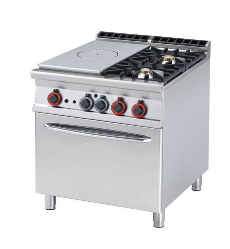 Kuchnia gazowa żeliwna, 2 palniki i  pierkarnikiem gazowym GN 2/1, 32,5 kW, 800x900x900 mm, inox | RMGASTRO, TPF2-98 G