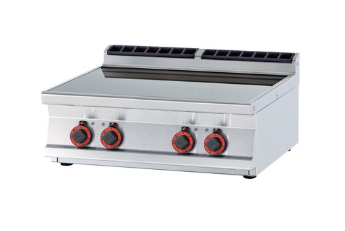 Kuchnia elektryczna ceramiczna 4-polowa top, 10 kW, 800x700x280 mm, 400 V, inox, czarna | RMGASTRO, PCCT-78 ET