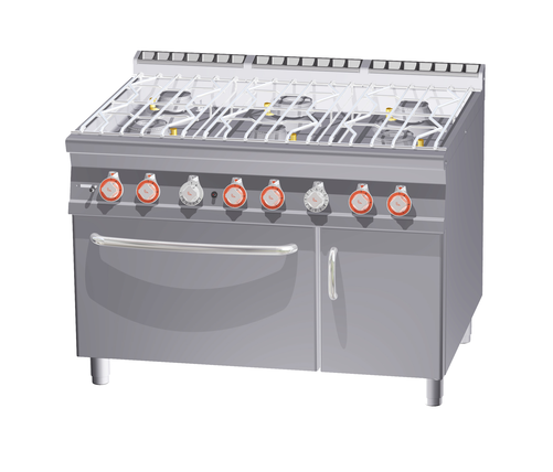 Kuchnia wodna gazowa 6-palnikowa z piekarnikiem gazowym GN 2/1 i szafką, 50,5 kW, 1200x900x900 mm | RMGASTRO, CFA6-912 GV