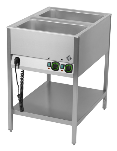 Bemar stacjonarny 2-komorowy z półką, GN 1/1, niezależne sterowanie komór, 1,4 kW, 600x870x900 mm | RMGASTRO, BMSK 2120