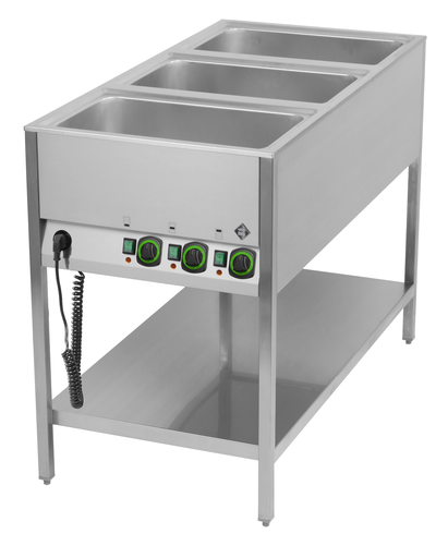 Bemar stacjonarny 3-komorowy z półką, GN 1/1, niezależne sterowanie komór, 2,1 kW, 600x1270x900 mm | RMGASTRO, BMSK 3120