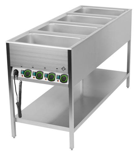 Bemar stacjonarny 4-komorowy z półką, GN 1/1, niezależne sterownie komór, 2,8 kW, 600x1670x900 mm | RMGASTRO, BMSK 4120