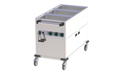 Bemar jezdny 3-komorowy z półką, GN 1/1, niezależne sterowanie komór, 2,1 kW, 650x1300x900 mm | RMGASTRO, BMPK 3120