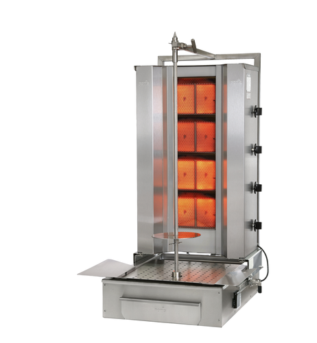 Gyros, kebab gazowy, 4 strefy grzewcze, wsad 70 kg, 14 kW, dolny napęd 11,5 W, 629x760x1040 mm | POTIS, F GD4/gaz ziemny