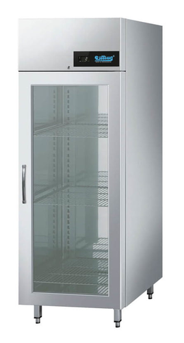 Szafa mroźnicza, 1-drzwiowa, prawy zawias, ze stali nierdzewnej, własne chłodzenie, drzwi przeszklone GN 2/1, 700 l, 0,45 kW, 695x810x2020 mm | RILLING, Linia 690